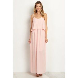 Pink Blush Light Pink Overlay Chiffon Maternity Maxi Dress Size Small